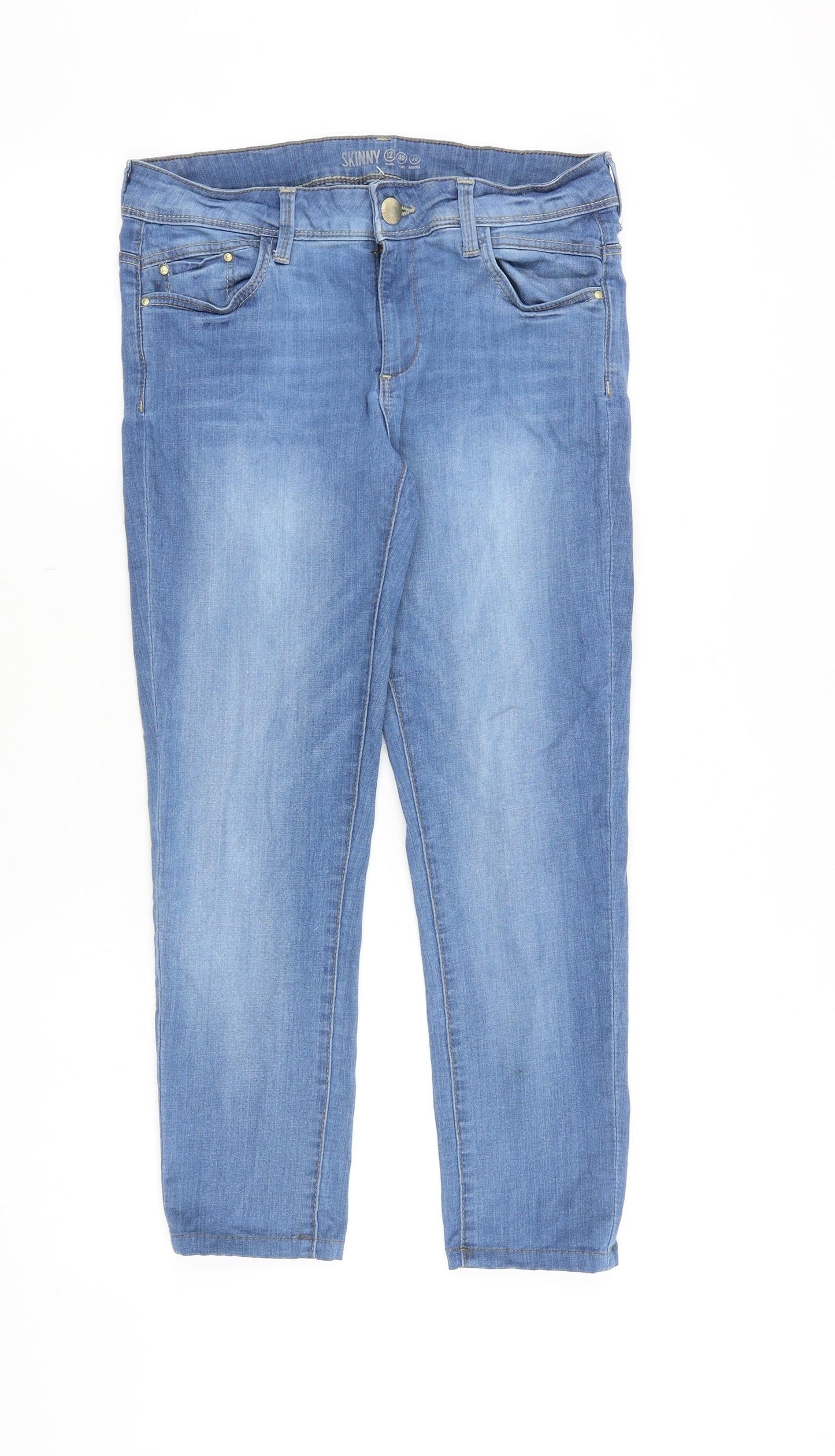 Denim & Co. Womens Blue Cotton Straight Jeans Size 12 Slim Zip