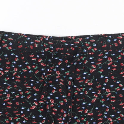 Topshop Womens Black Floral Cotton Basic Shorts Size 10 Regular Drawstring