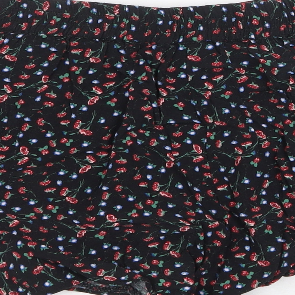 Topshop Womens Black Floral Cotton Basic Shorts Size 10 Regular Drawstring