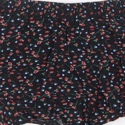 Topshop Womens Black Floral Cotton Basic Shorts Size 10 Regular Drawstring