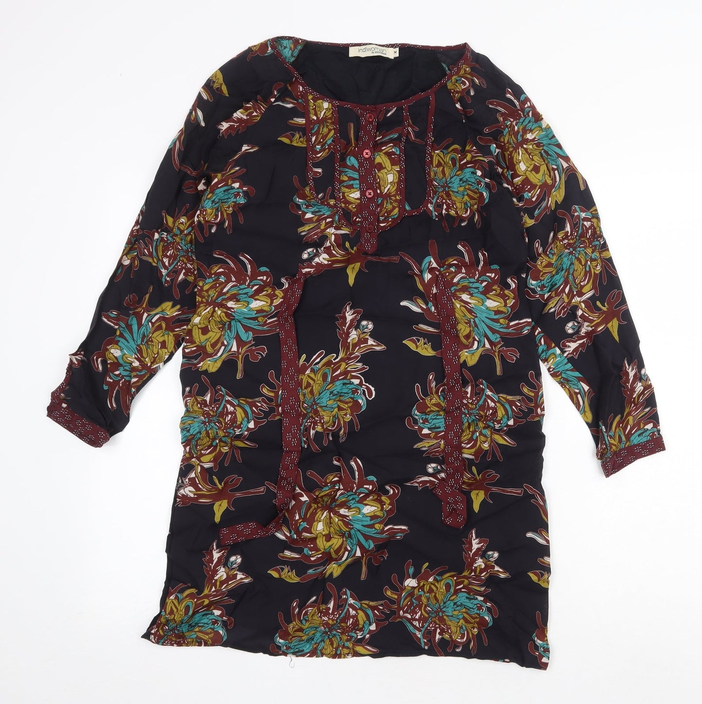 Individual Womens Black Geometric Viscose Shift Size M Round Neck Button