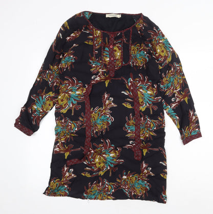 Individual Womens Black Geometric Viscose Shift Size M Round Neck Button