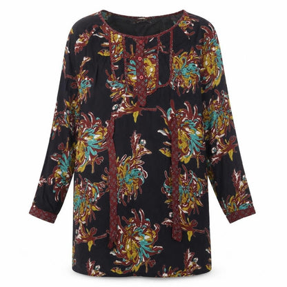 Individual Womens Black Geometric Viscose Shift Size M Round Neck Button