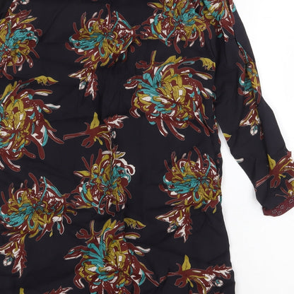 Individual Womens Black Geometric Viscose Shift Size M Round Neck Button