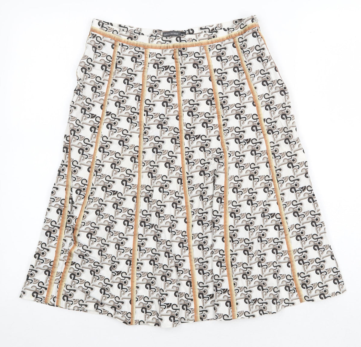 Barbara Initials Womens White Geometric Polyester Swing Skirt Size M Zip
