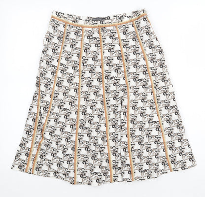 Barbara Initials Womens White Geometric Polyester Swing Skirt Size M Zip