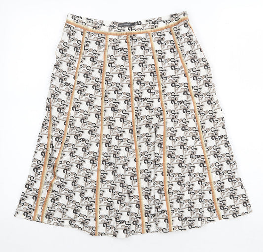 Barbara Initials Womens White Geometric Polyester Swing Skirt Size M Zip