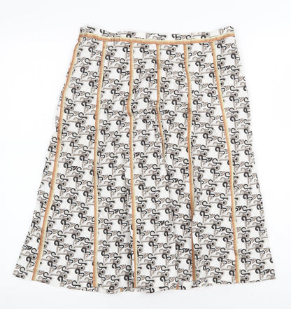 Barbara Initials Womens White Geometric Polyester Swing Skirt Size M Zip