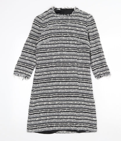 Mango Womens Grey Striped Acrylic Sheath Size XS Round Neck Zip