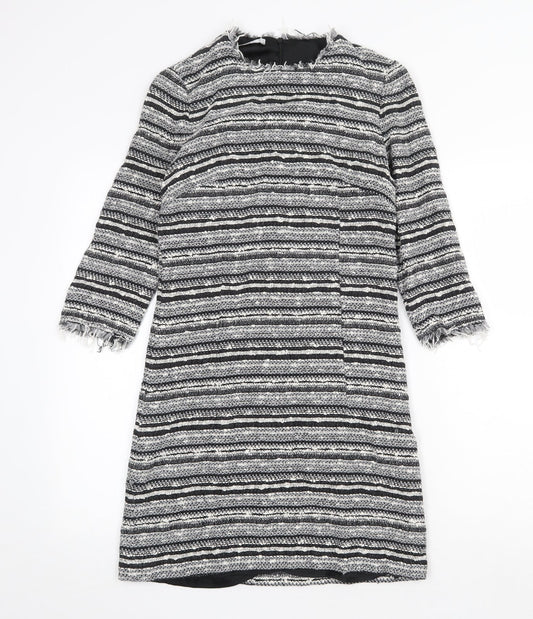 Mango Womens Grey Striped Acrylic Sheath Size XS Round Neck Zip