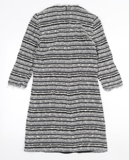 Mango Womens Grey Striped Acrylic Sheath Size XS Round Neck Zip