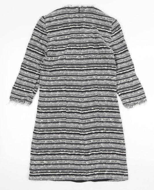 Mango Womens Grey Striped Acrylic Sheath Size XS Round Neck Zip