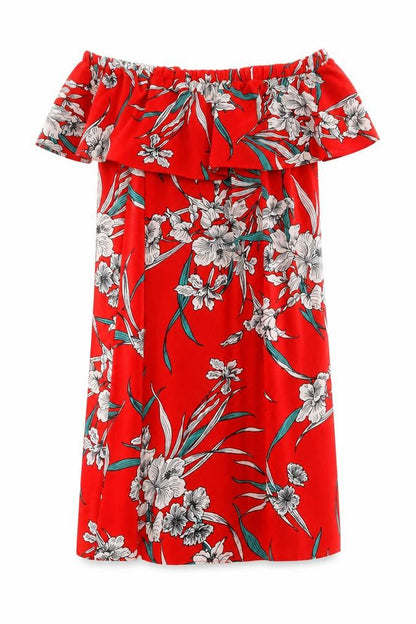 F&F Womens Red Floral Polyester Shift Size 10 Off the Shoulder Pullover