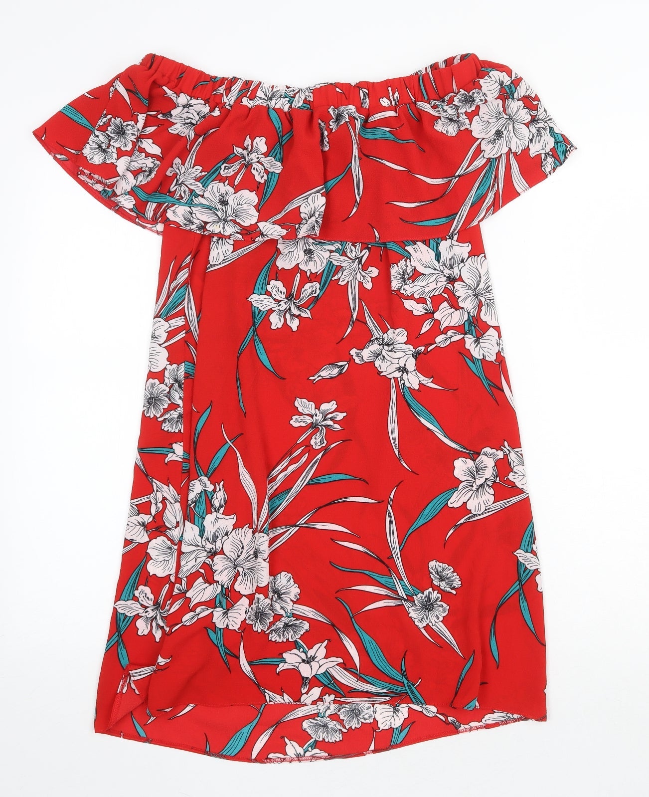 F&F Womens Red Floral Polyester Shift Size 10 Off the Shoulder Pullover