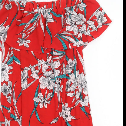 F&F Womens Red Floral Polyester Shift Size 10 Off the Shoulder Pullover