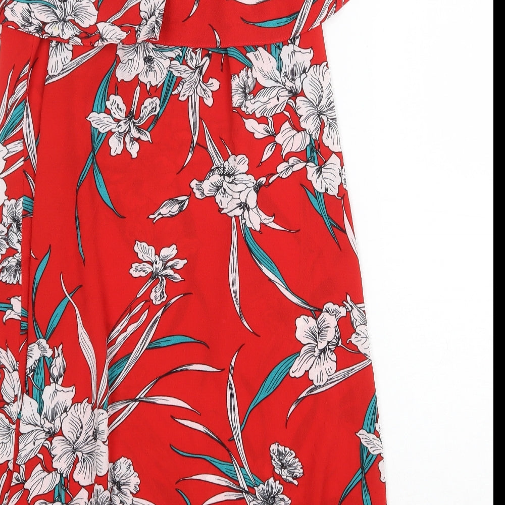 F&F Womens Red Floral Polyester Shift Size 10 Off the Shoulder Pullover