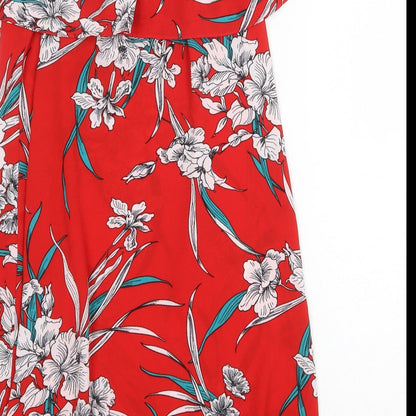 F&F Womens Red Floral Polyester Shift Size 10 Off the Shoulder Pullover