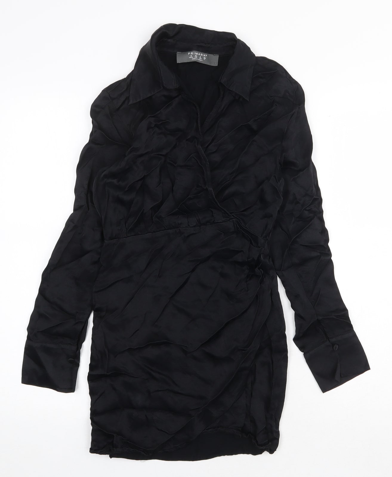 Primark Womens Black Viscose Shirt Dress Size 6 Collared Pullover