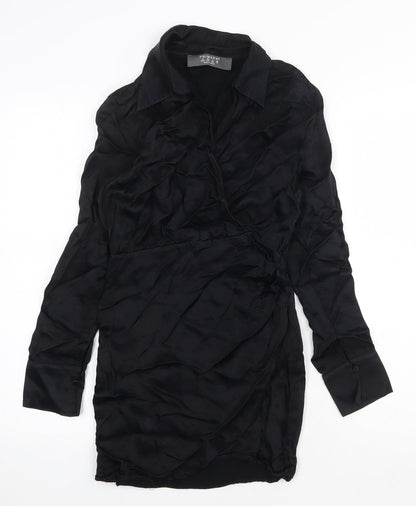 Primark Womens Black Viscose Shirt Dress Size 6 Collared Pullover