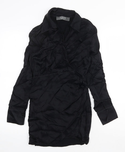 Primark Womens Black Viscose Shirt Dress Size 6 Collared Pullover