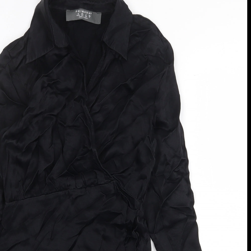 Primark Womens Black Viscose Shirt Dress Size 6 Collared Pullover