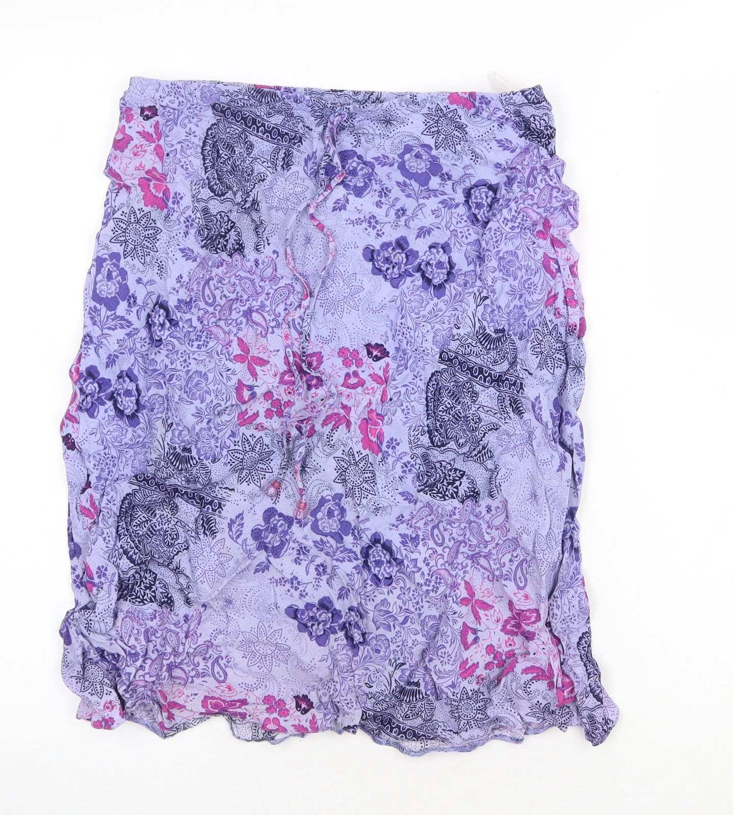 Marks and Spencer Womens Purple Geometric Viscose Swing Skirt Size 12 Tie