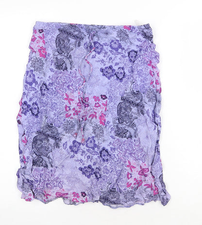 Marks and Spencer Womens Purple Geometric Viscose Swing Skirt Size 12 Tie