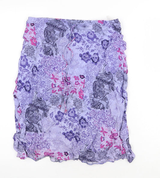 Marks and Spencer Womens Purple Geometric Viscose Swing Skirt Size 12 Tie