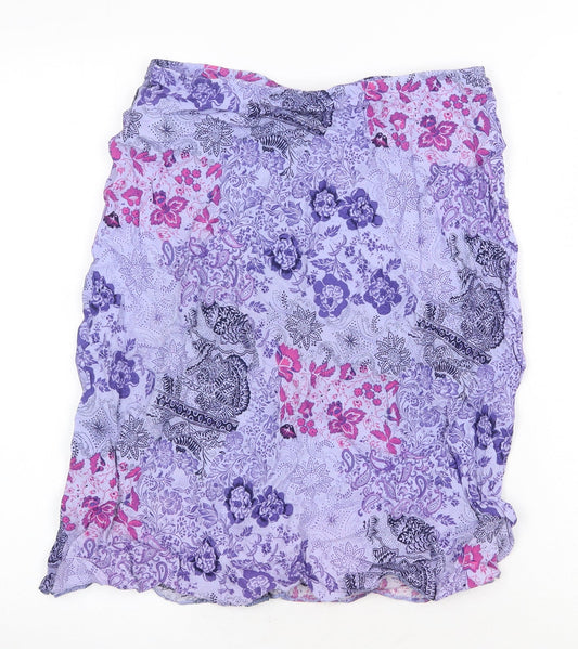 Marks and Spencer Womens Purple Geometric Viscose Swing Skirt Size 12 Tie