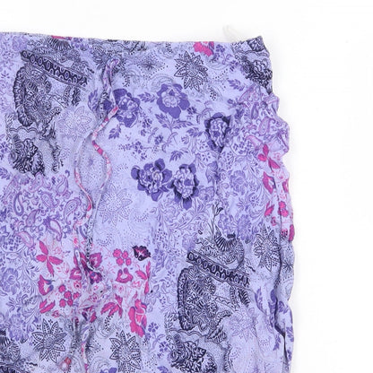 Marks and Spencer Womens Purple Geometric Viscose Swing Skirt Size 12 Tie