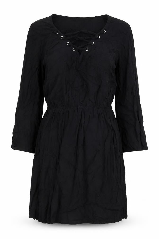 H&M Womens Black Viscose A-Line Size 8 V-Neck Pullover - Lace Up Detail