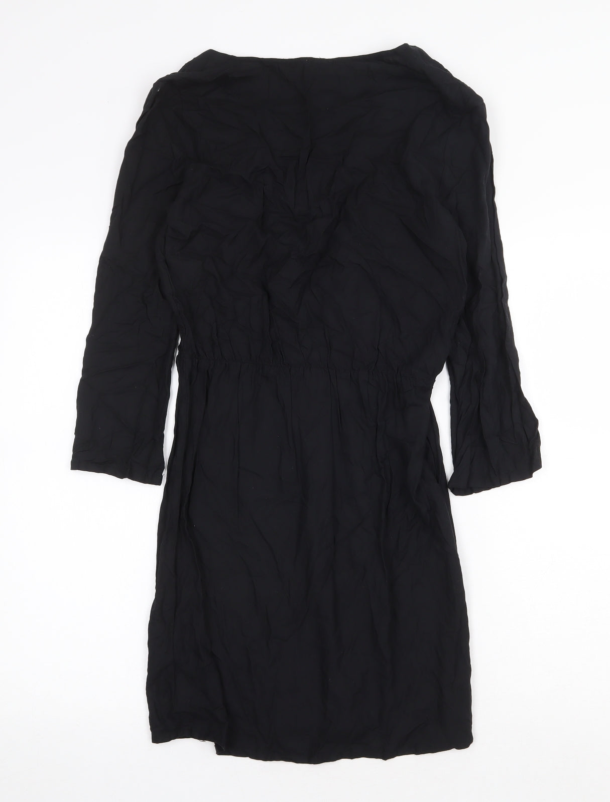 H&M Womens Black Viscose A-Line Size 8 V-Neck Pullover - Lace Up Detail