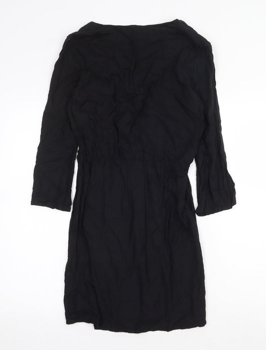 H&M Womens Black Viscose A-Line Size 8 V-Neck Pullover - Lace Up Detail