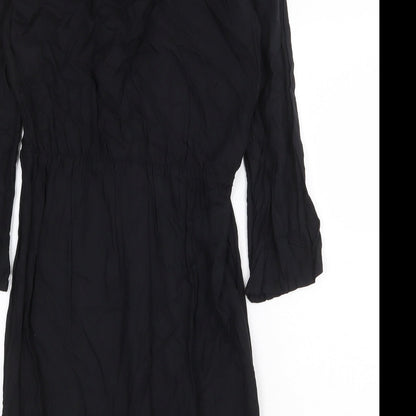H&M Womens Black Viscose A-Line Size 8 V-Neck Pullover - Lace Up Detail