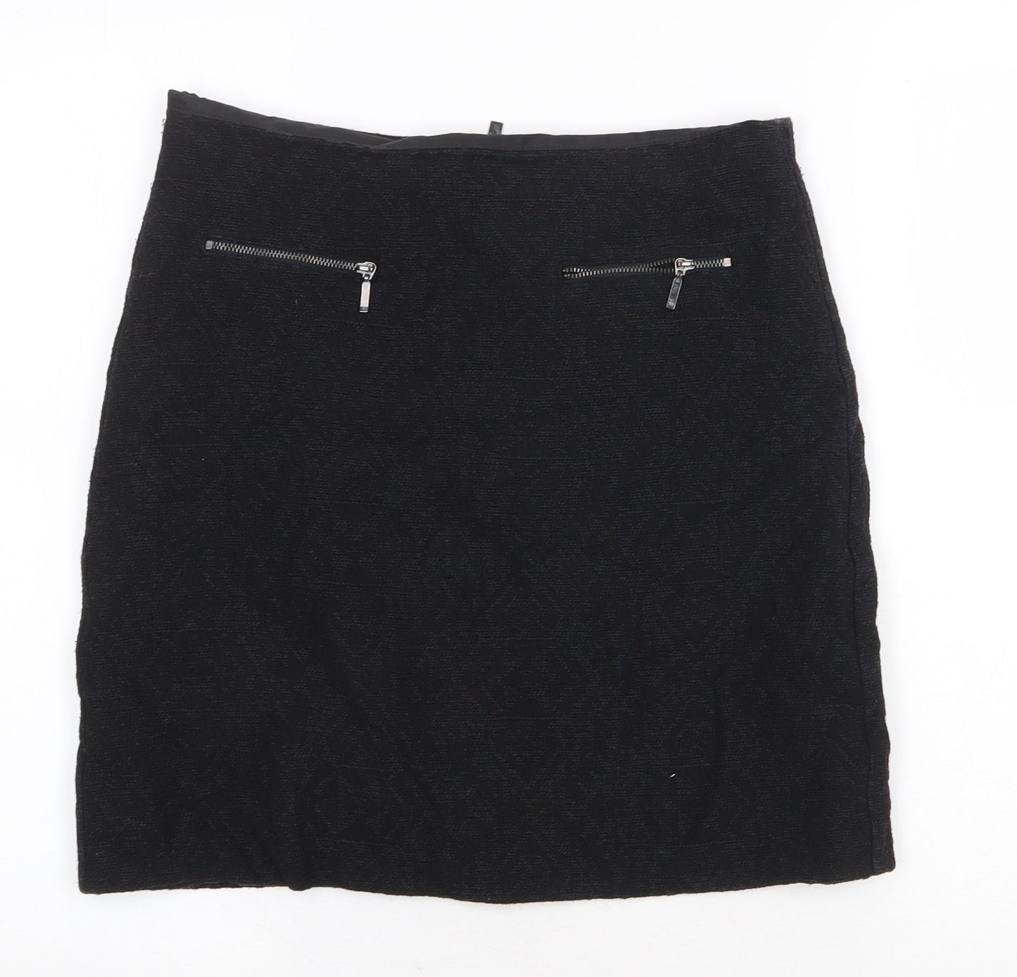 Marks and Spencer Womens Black Cotton Straight & Pencil Skirt Size 8 Zip