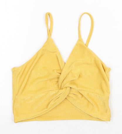 SheIn Womens Yellow Polyester Cropped Tank Size S V-Neck - Knot Detail