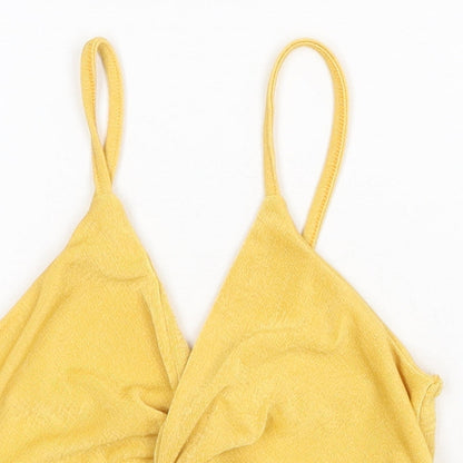 SheIn Womens Yellow Polyester Cropped Tank Size S V-Neck - Knot Detail