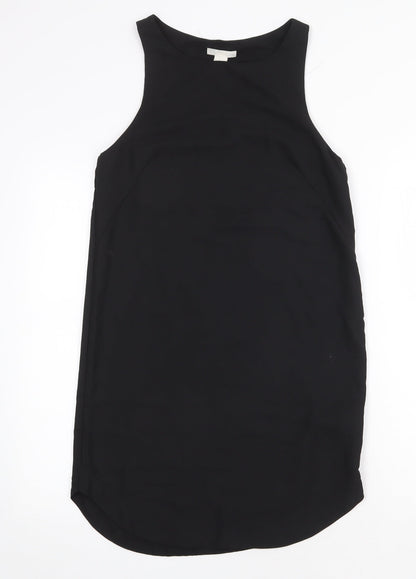 H&M Womens Black Polyester Tank Dress Size 6 Boat Neck Pullover