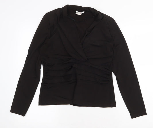 Oscar B Womens Black Polyester Basic Blouse Size 14 V-Neck