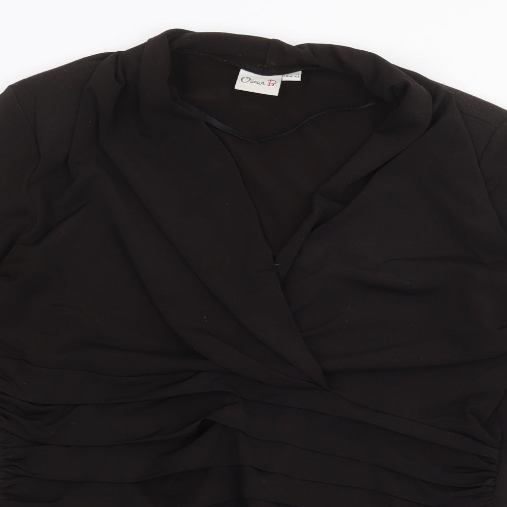 Oscar B Womens Black Polyester Basic Blouse Size 14 V-Neck