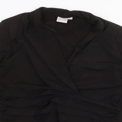 Oscar B Womens Black Polyester Basic Blouse Size 14 V-Neck