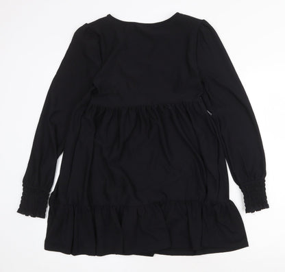 Miss Selfridge Womens Black Polyester Mini Size 10 V-Neck Pullover