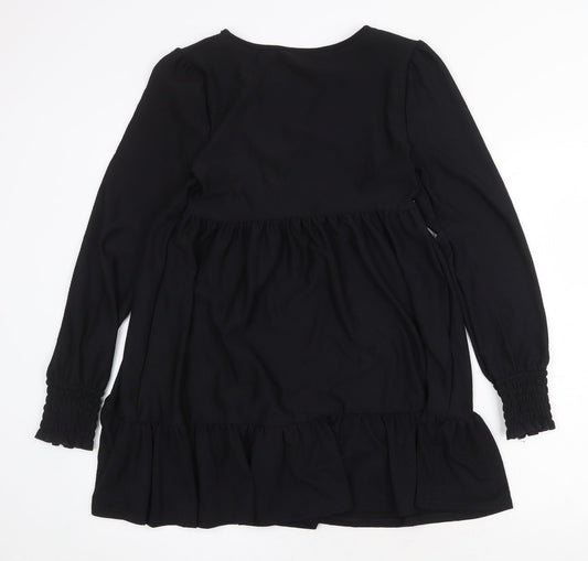 Miss Selfridge Womens Black Polyester Mini Size 10 V-Neck Pullover