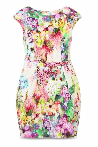 River Island Womens Multicoloured Floral Cotton Sheath Size 8 Round Neck Zip