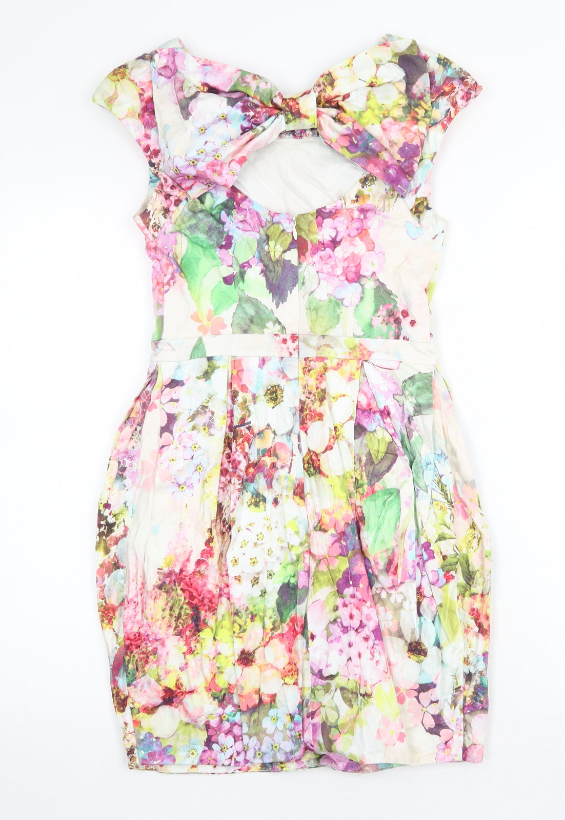 River Island Womens Multicoloured Floral Cotton Sheath Size 8 Round Neck Zip