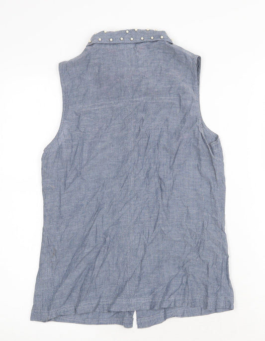 Boohoo Womens Grey 100% Cotton Basic Button-Up Size 10 Collared