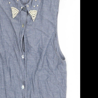 Boohoo Womens Grey 100% Cotton Basic Button-Up Size 10 Collared