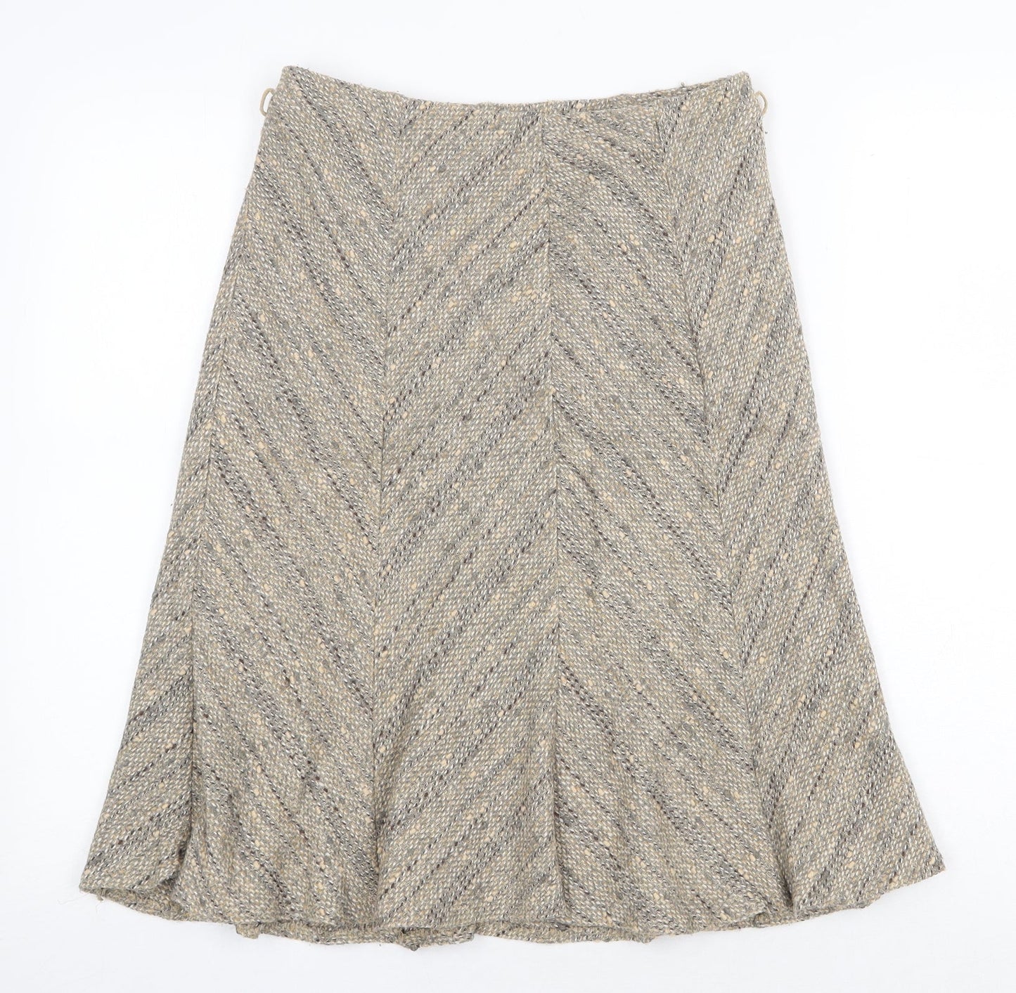 Marks and Spencer Womens Beige Geometric Polyester Swing Skirt Size 12 Zip