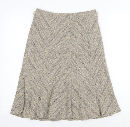 Marks and Spencer Womens Beige Geometric Polyester Swing Skirt Size 12 Zip