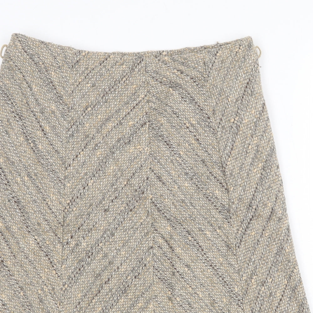 Marks and Spencer Womens Beige Geometric Polyester Swing Skirt Size 12 Zip